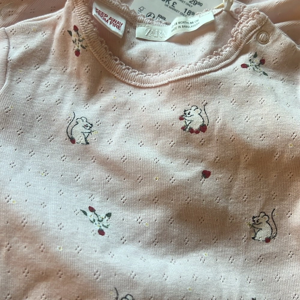 Zara Light Pink Baby Onesie Set with Tiny Floral Detail NWT - Picture 3 of 4